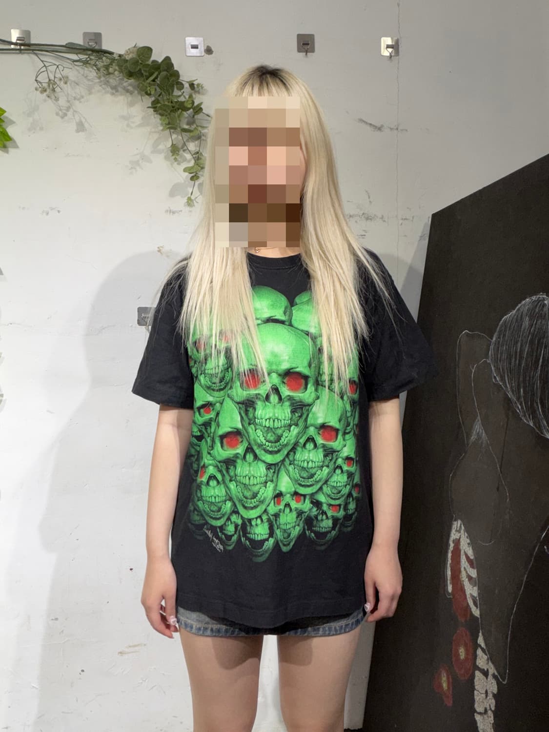 빈티지 해골 야광 스컬 펑크 반팔 티셔츠 M 상품이미지4