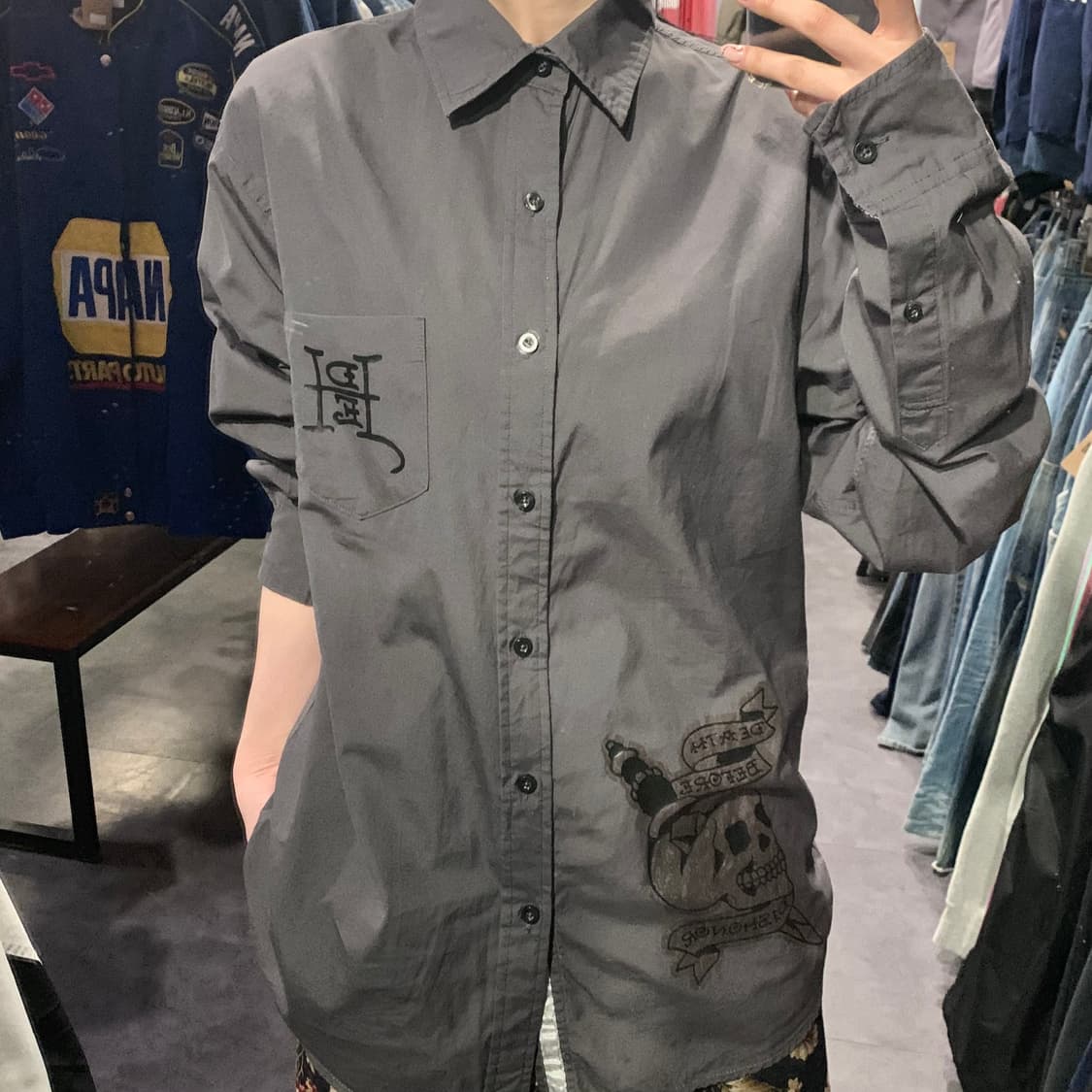 [IM] EdHardy 에드하디 스컬 스터드 셔츠 그레이 상품이미지1