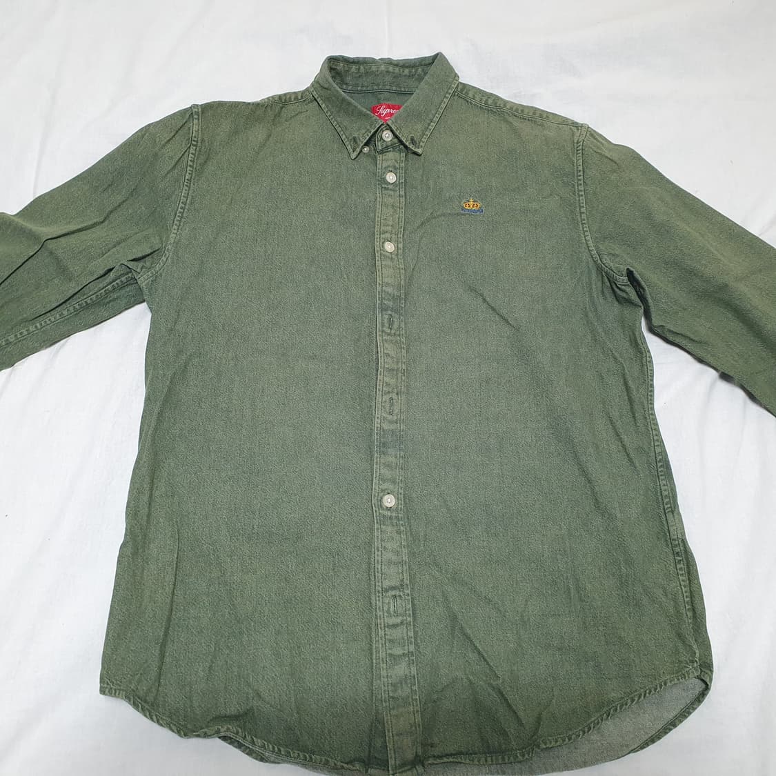 M, L 슈프림 크라운 로고 데님셔츠 그린 상품이미지1