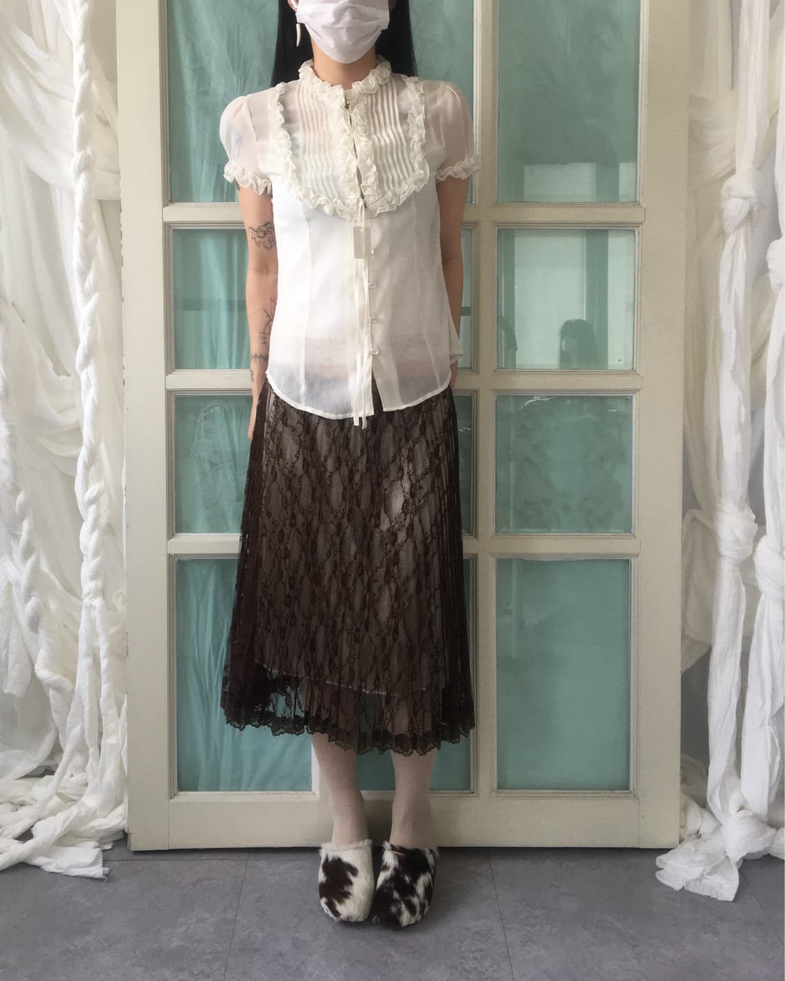 Lace pleats midi skirt 상품이미지5