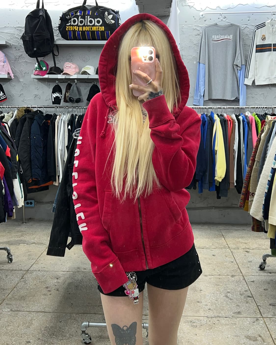 착샷O 홀리스터 레드 암레터링 후드집업 상품이미지3