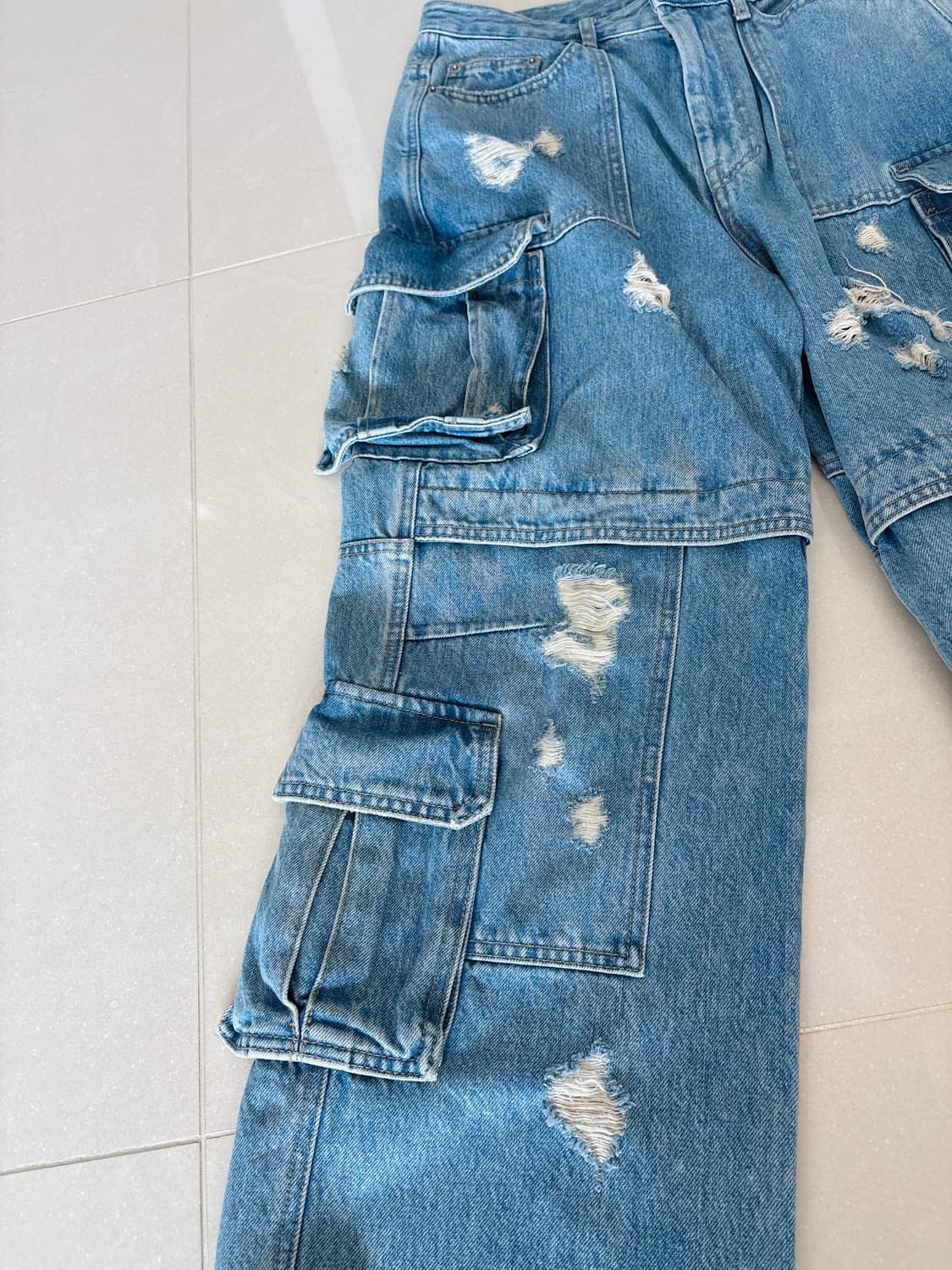 [44 size] 준지 데미지 카고 멀티 조거 와이드 데님 상품이미지4