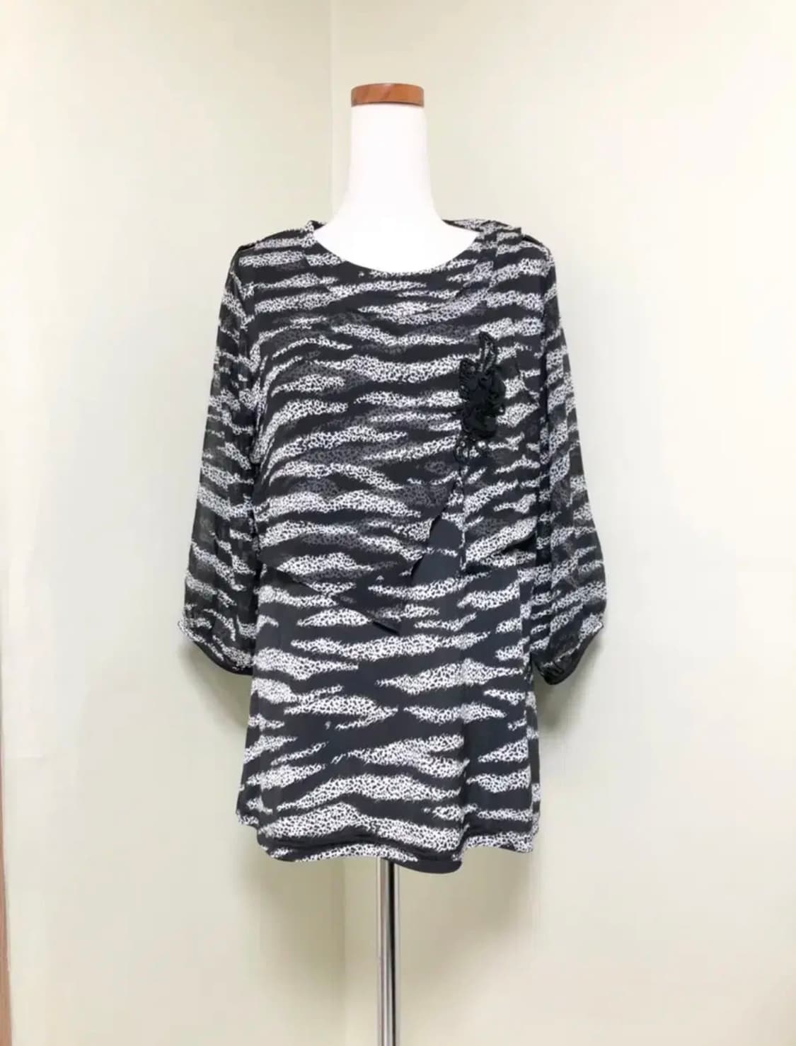 XL 칠부소매 쉬폰 롱 블라우스/새거수준 상품이미지1