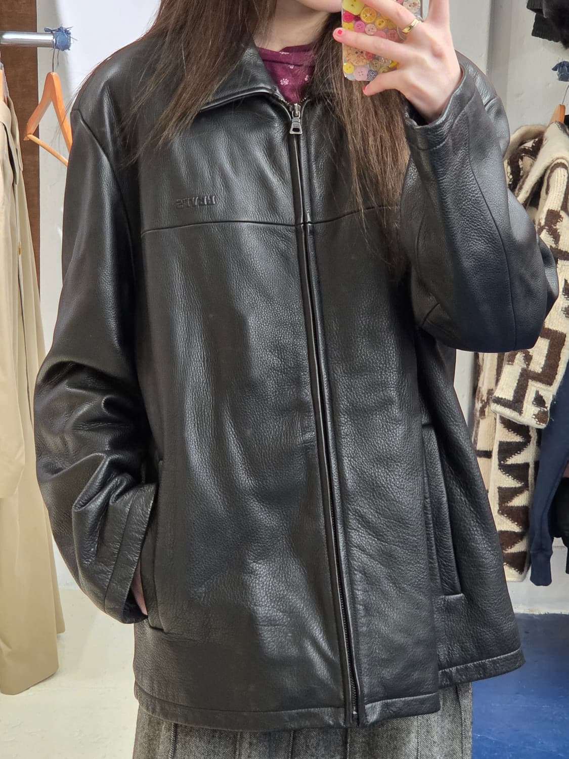 Levis 리바이스 소가죽 미니멀 레더 자켓 상품이미지1