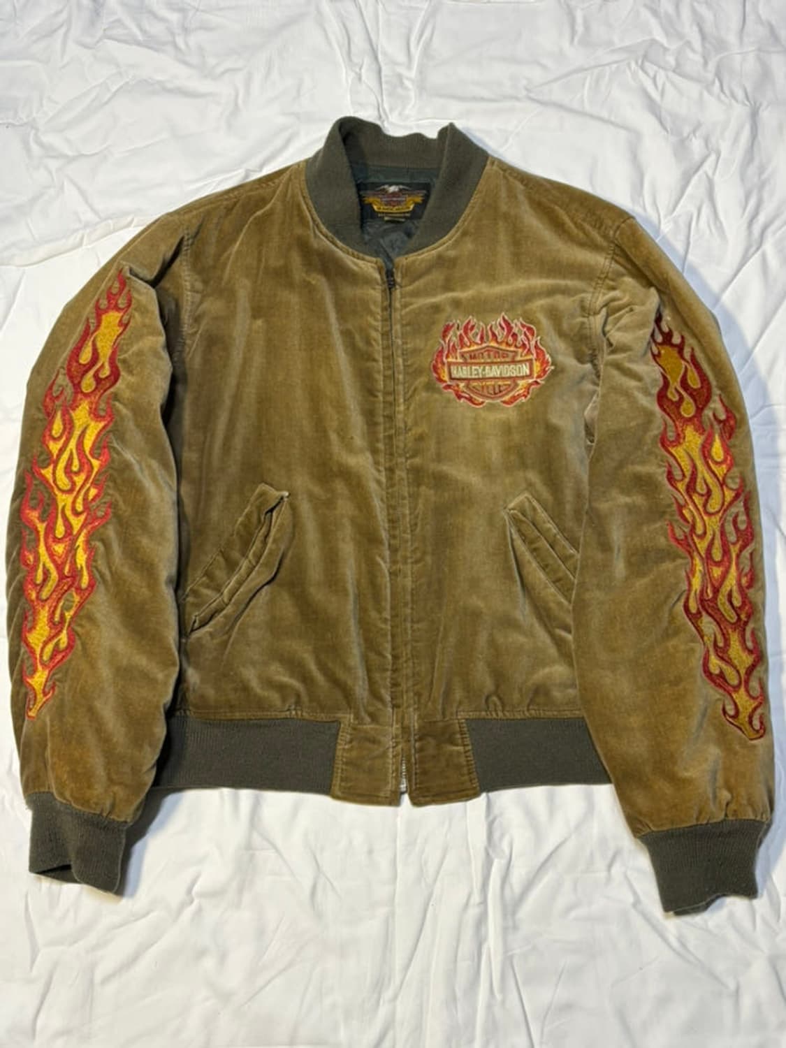 90s 할리 데이비슨 플레임 로고 바시티 봄버 자켓 상품이미지1