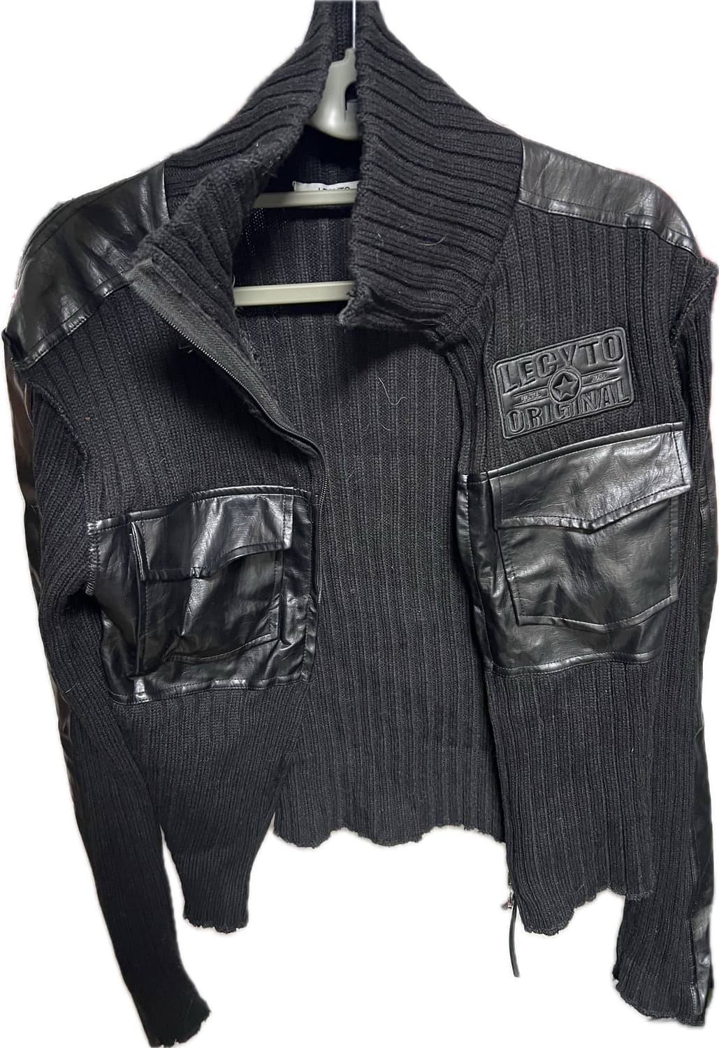 하이넥 니트 집업 Fabric Mix Neck Zip Up Black 상품이미지3