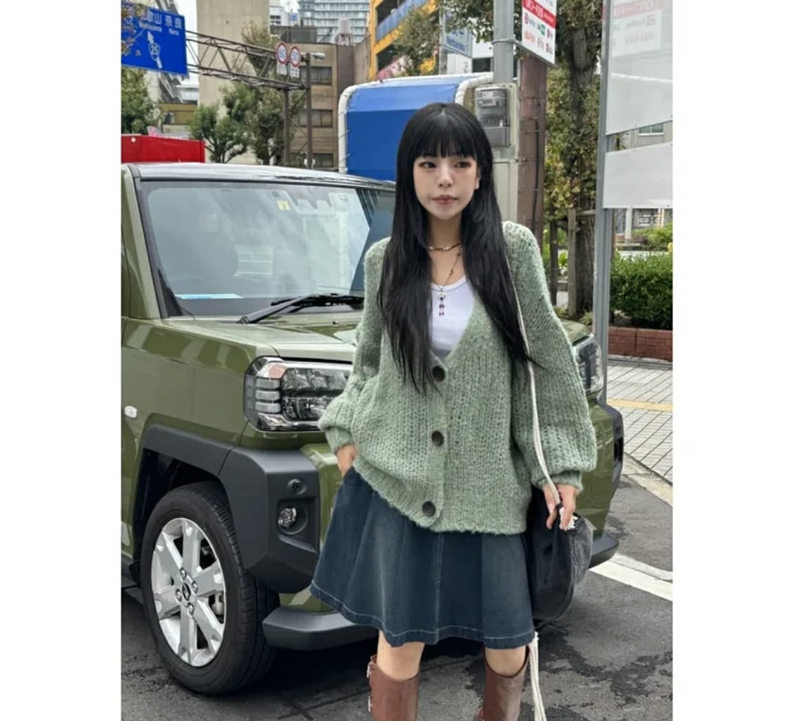 키미스 빈티지 컨트리 무드 플리츠 미디 데님 스커트 진청 OOTJ 상품이미지2