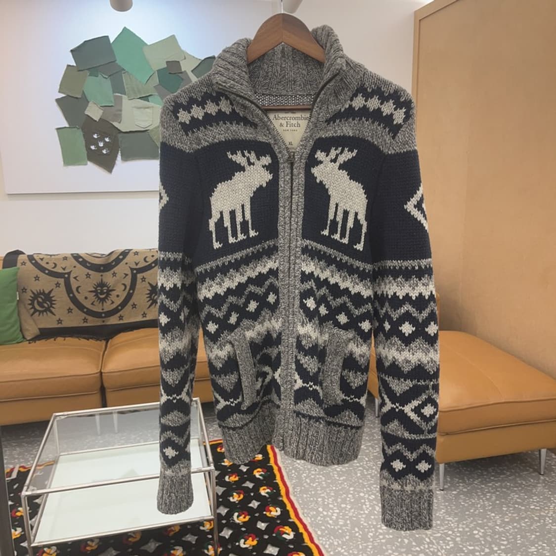 아베크롬비 하이넥 폭닥 노르딕 코위찬 울 혼방 가디건 XL C07257 상품이미지3