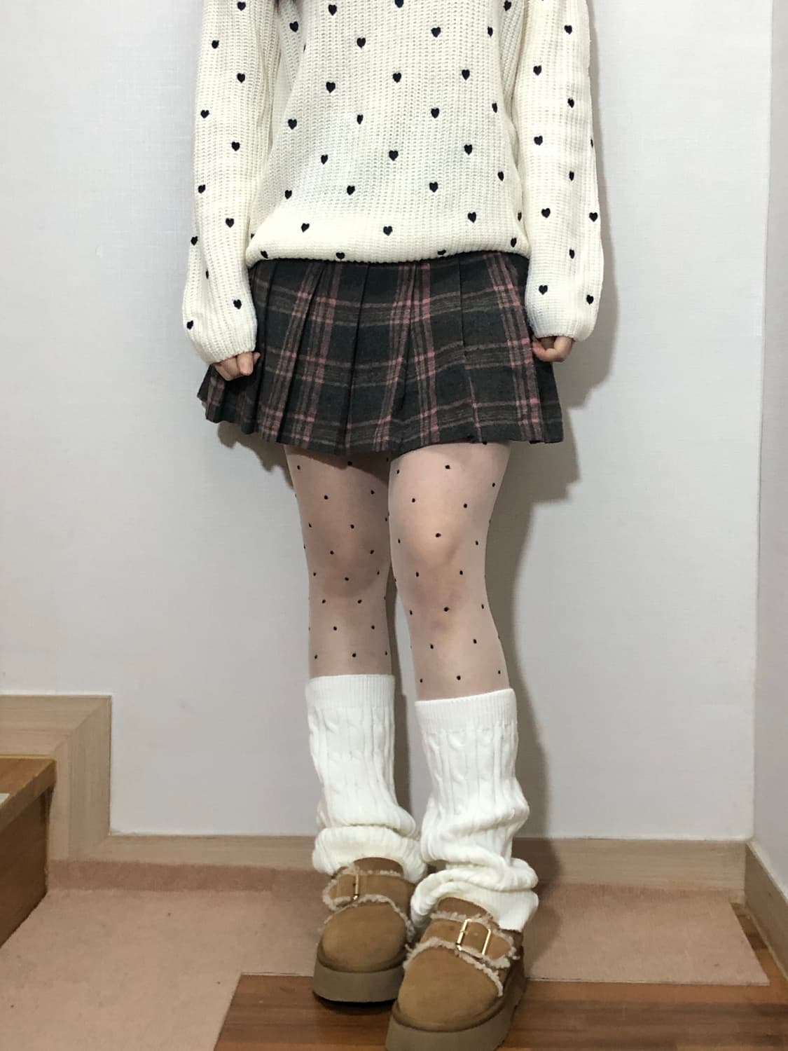 빈티지 그레이 핑크 울 플리츠 미니 스커트 상품이미지1