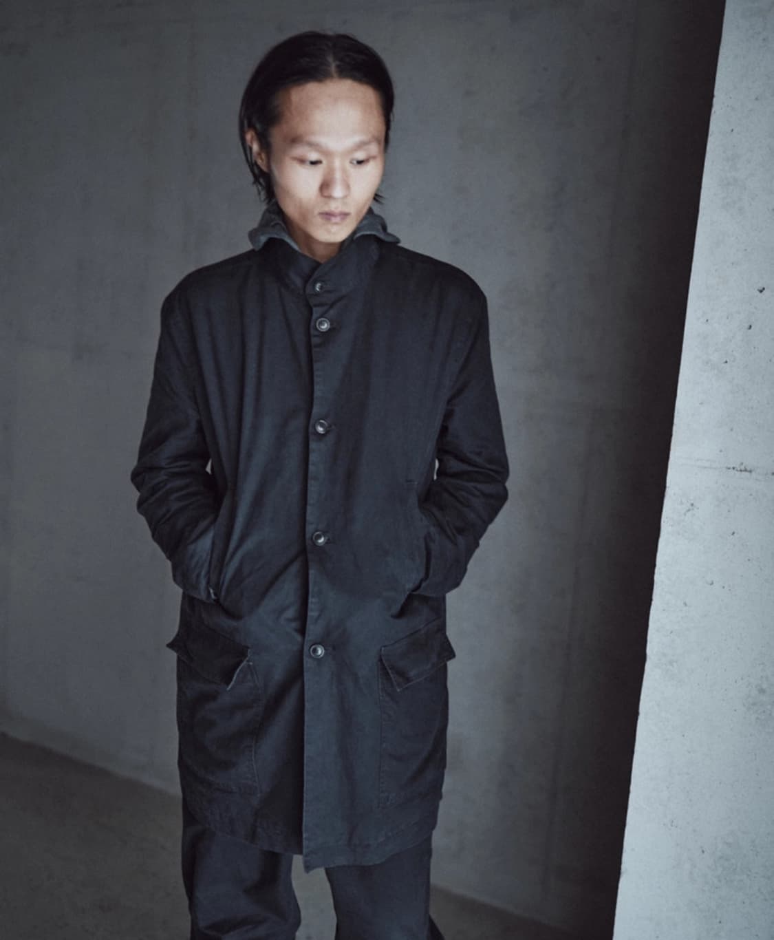 모노프리베 Textured Mid Coat Washed Black 상품이미지1