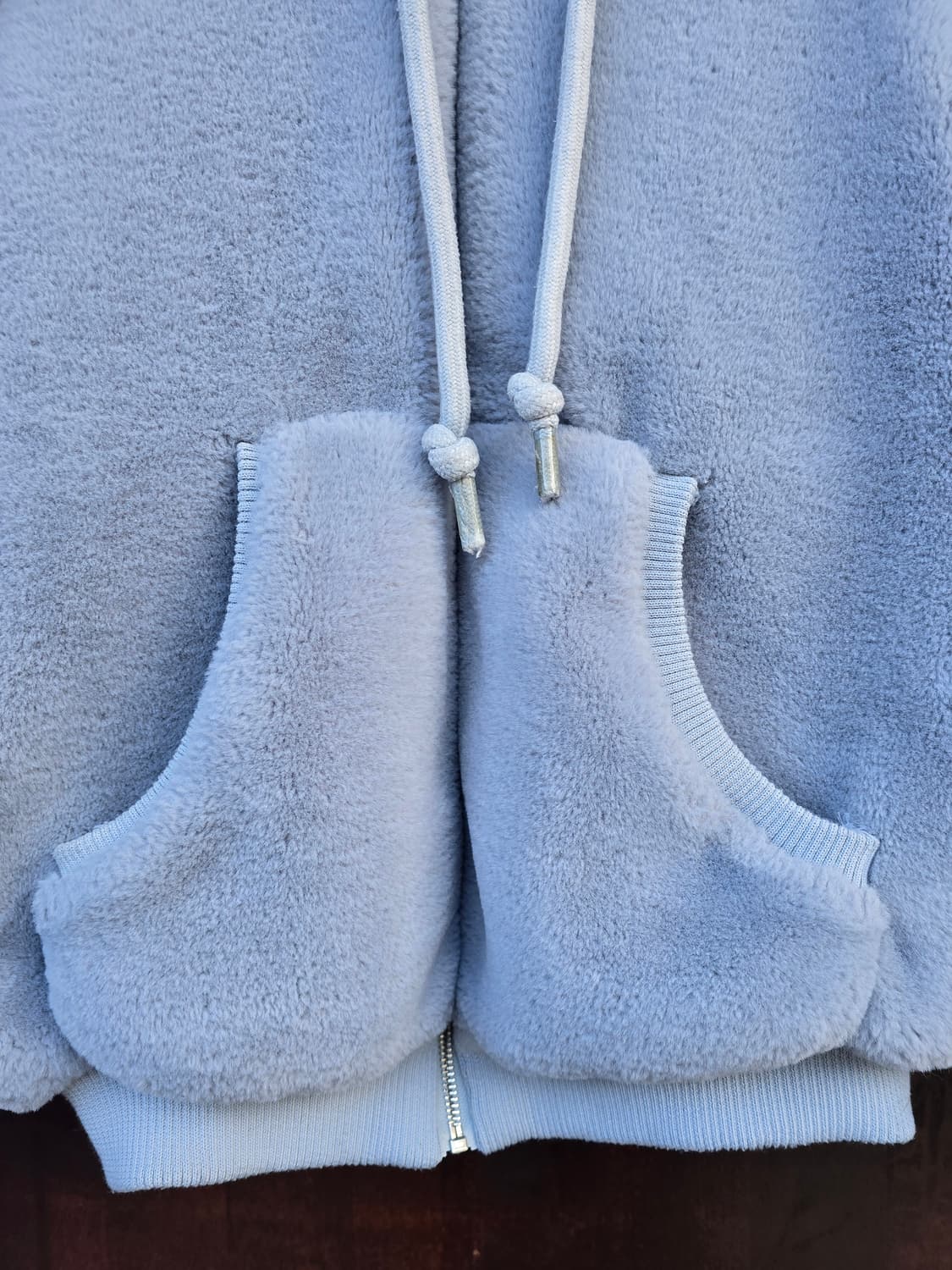 여성 퍼 후드집업 하늘색 오버핏 Free 상품이미지4