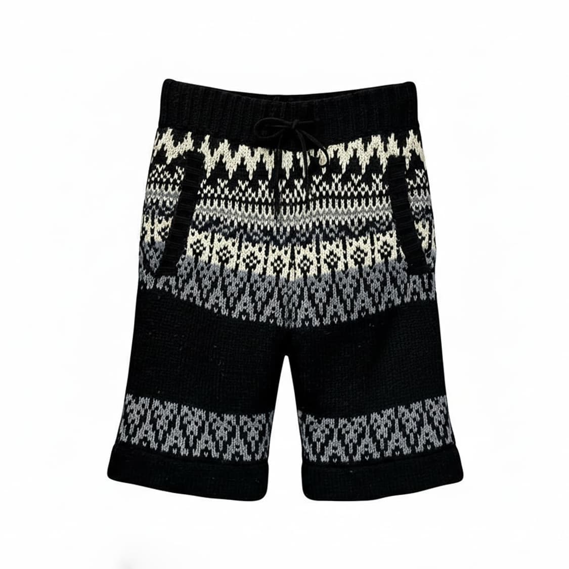 JPN VINTAGE 니트 반바지 노르딕 패턴 스트링 디테일 블랙 상품이미지1