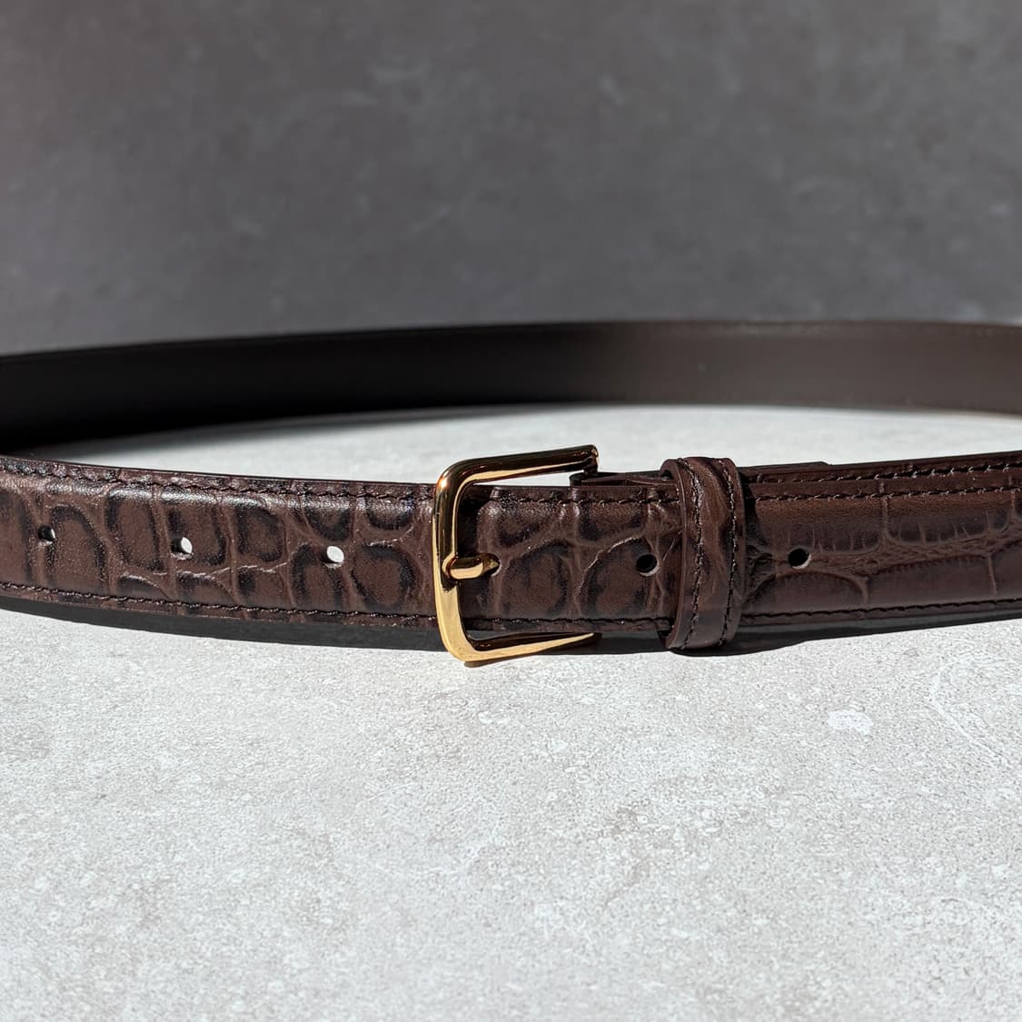 Oribell 크로커다일 페이던트 소가죽 골드버클 미니멀 버클 벨트 상품이미지9