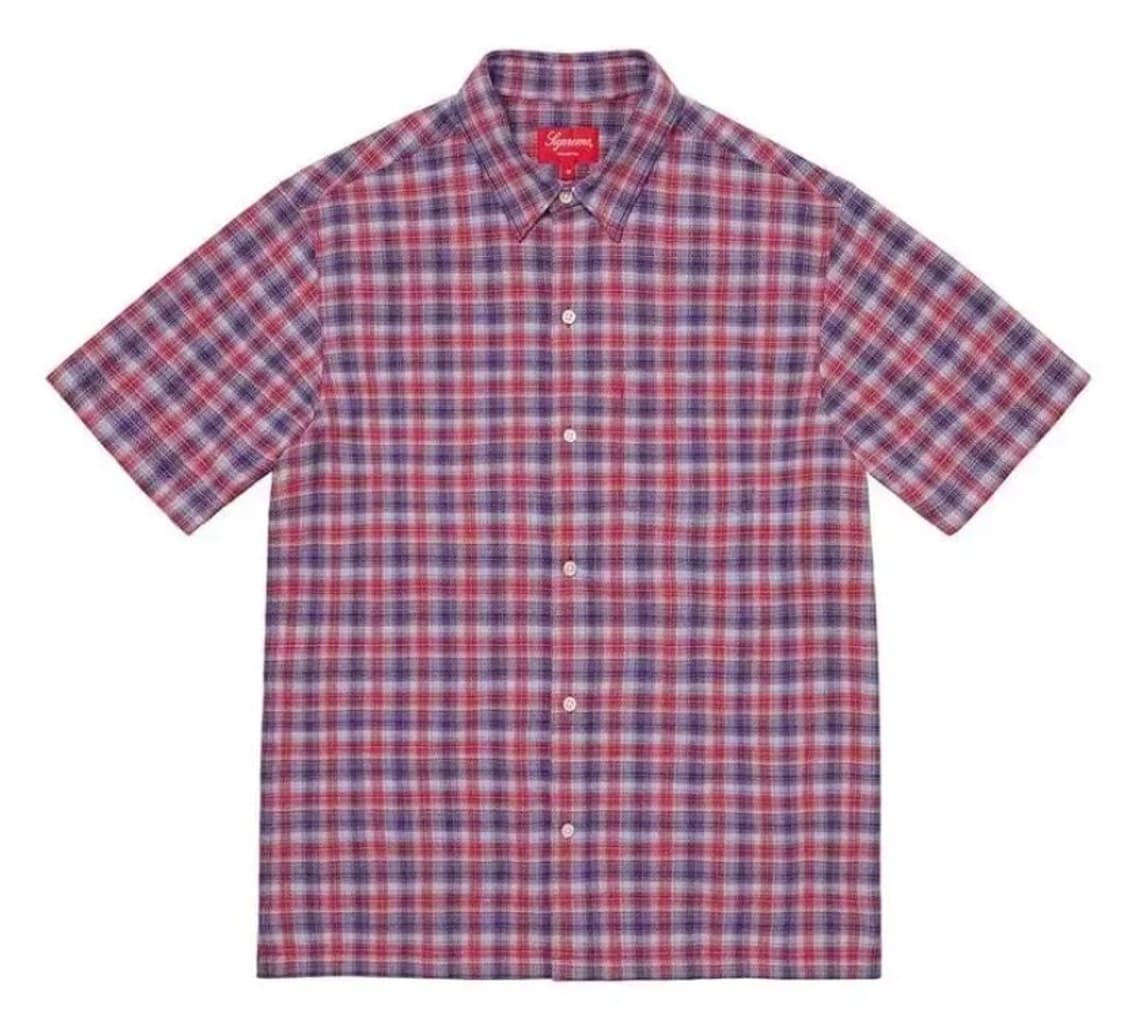 (M)슈프림 22SS 플레이드 S/S 탑 퍼플 상품이미지1