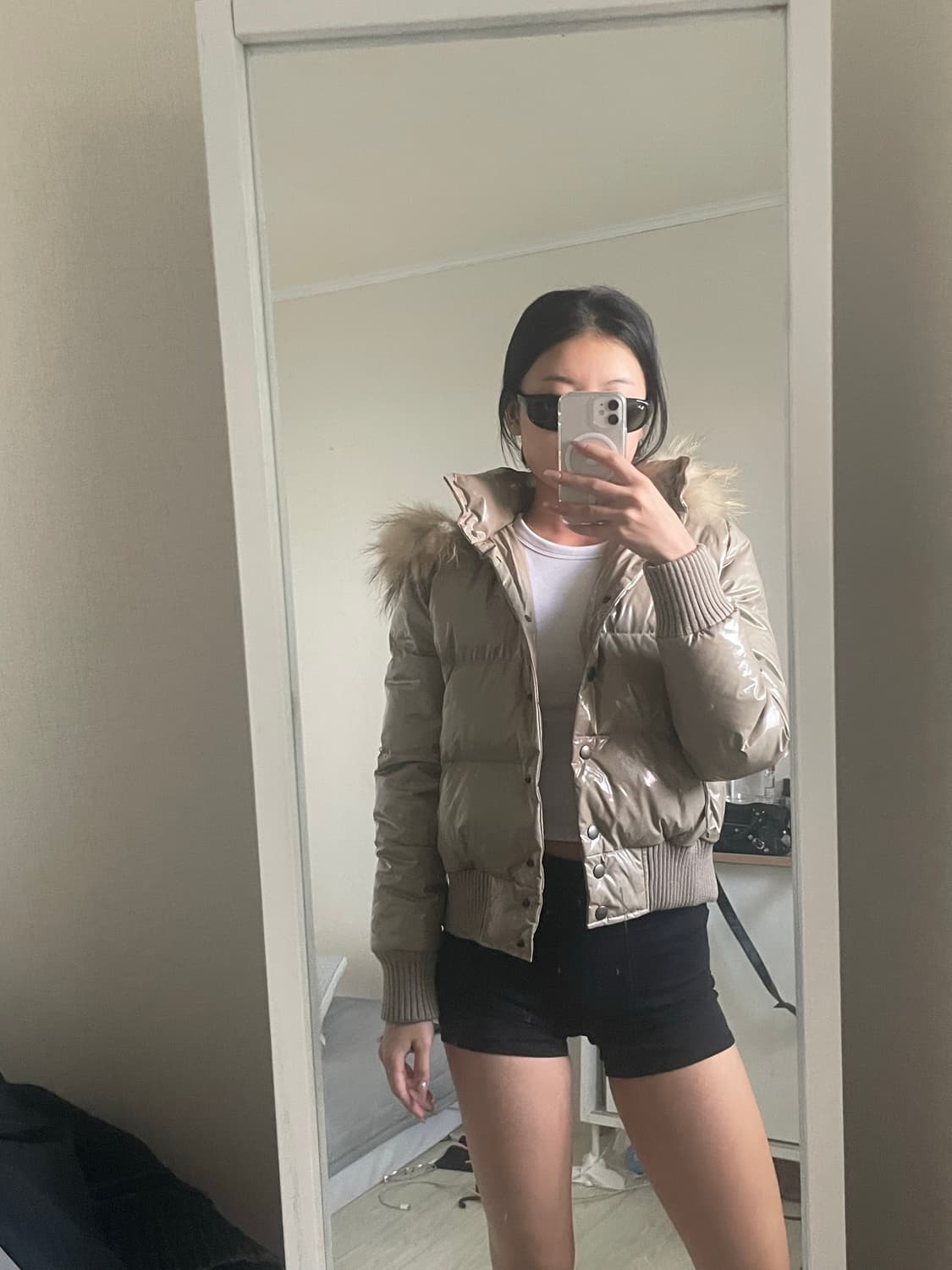 일본 빈티지 라쿤털 다운 글로시 크롭패딩 상품이미지1