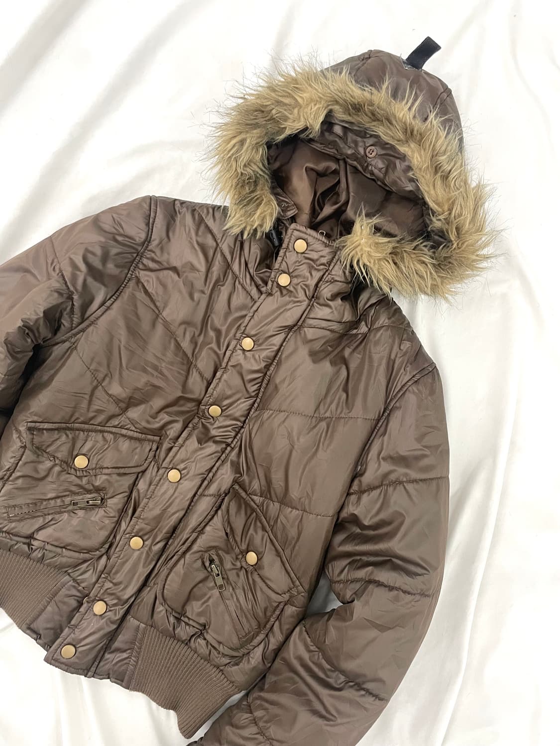 Brown hoodie fur layered padding jacke 상품이미지3