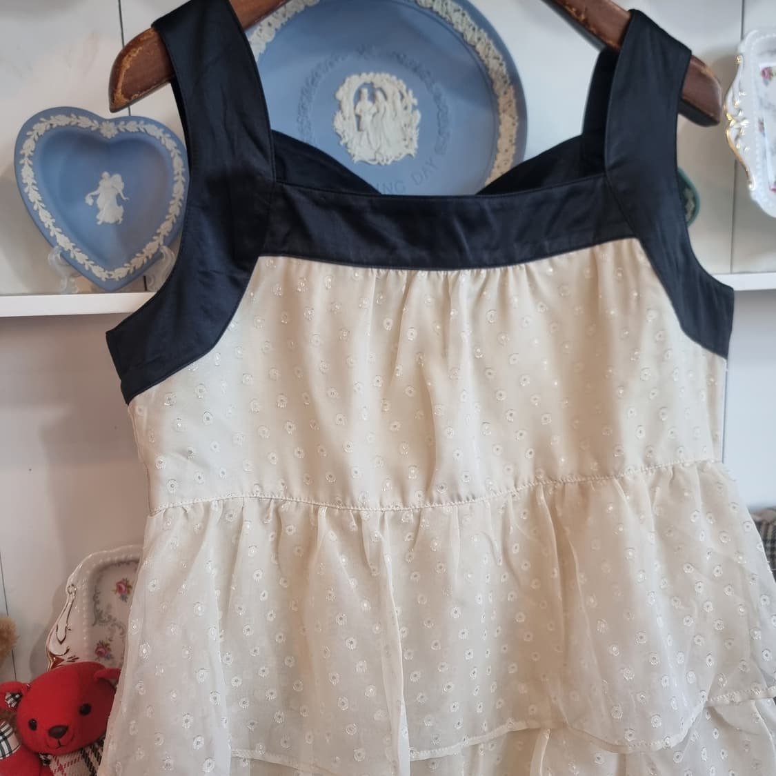 블랙 배색 크림 도트 쉬폰 캉캉 원피스 상품이미지3