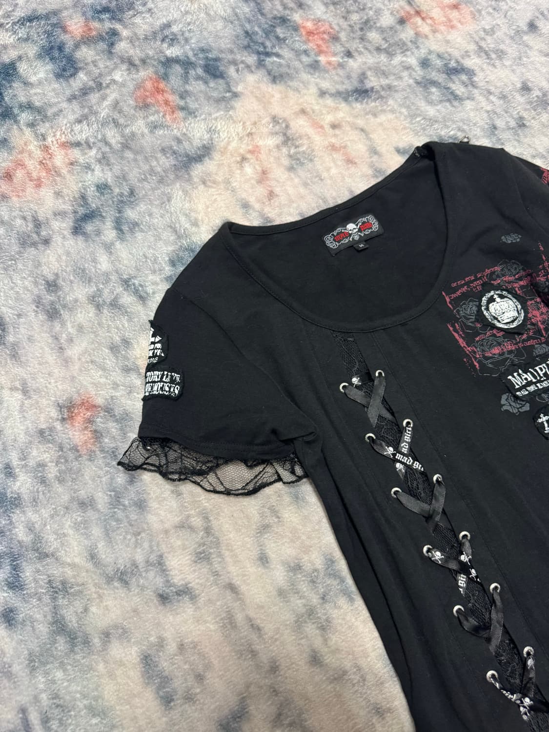 Mad punks goth punk patch eyelet top 상품이미지3