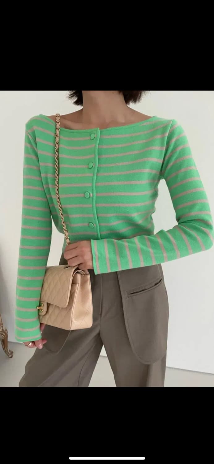 타라바이모션 스트라이프 가디건 - 그린 상품이미지2