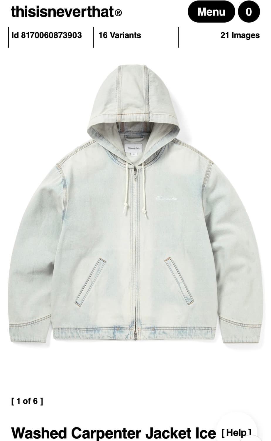 디스이즈네버댓) Washed Carpenter Jacket Ice M 상품이미지1