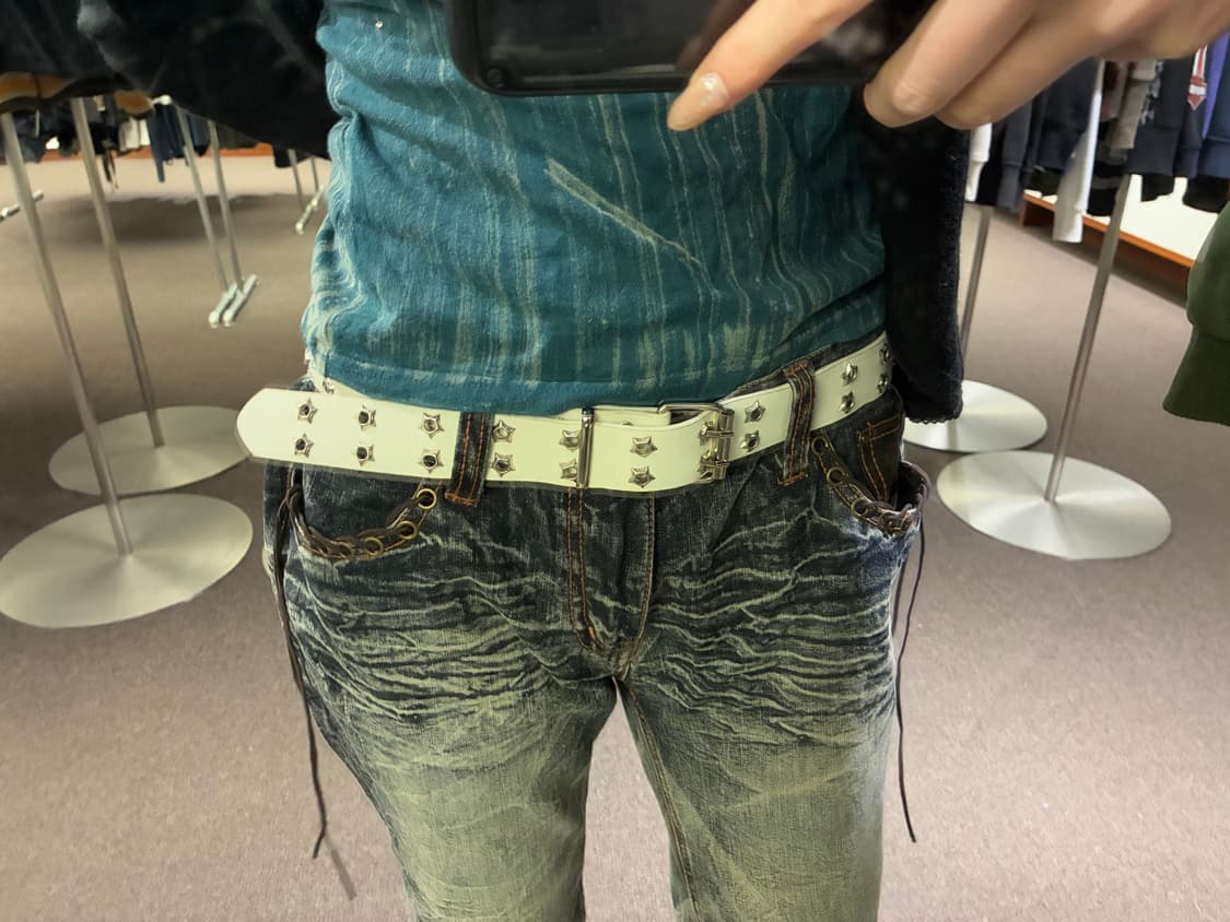 Japanese vintage 여성 y2k 별 스터드 화이트 벨트 상품이미지1