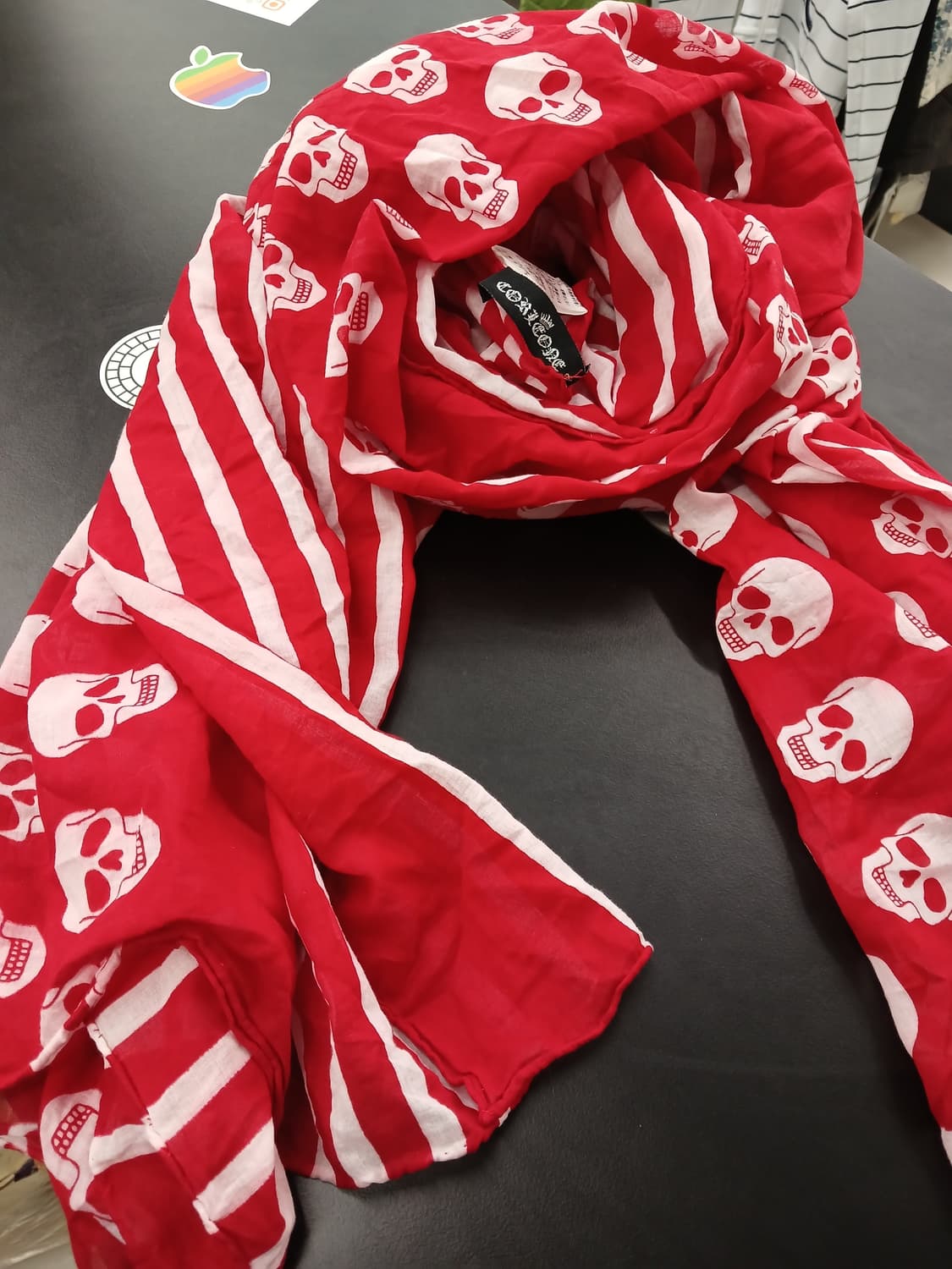 일본빈티지 해골 레드 실크 머플러 상품이미지1