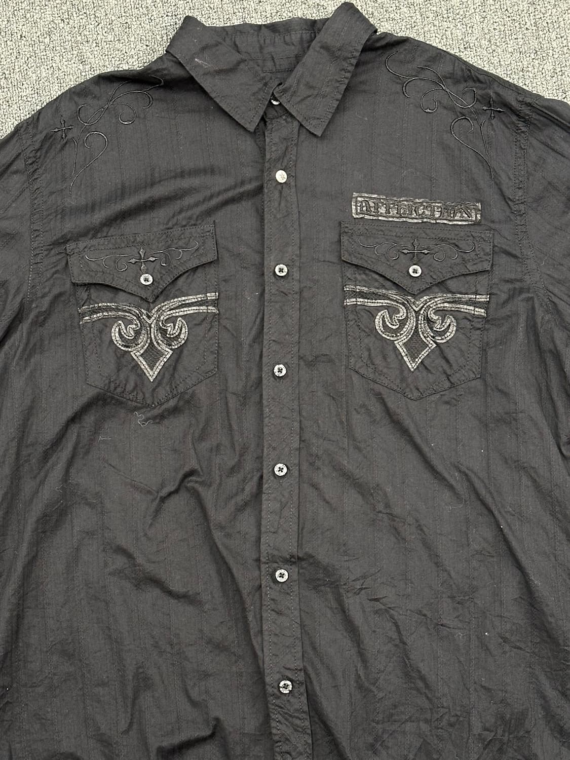 XL)Affliction 빈티지 레더 프린팅 블랙 셔츠 상품이미지5