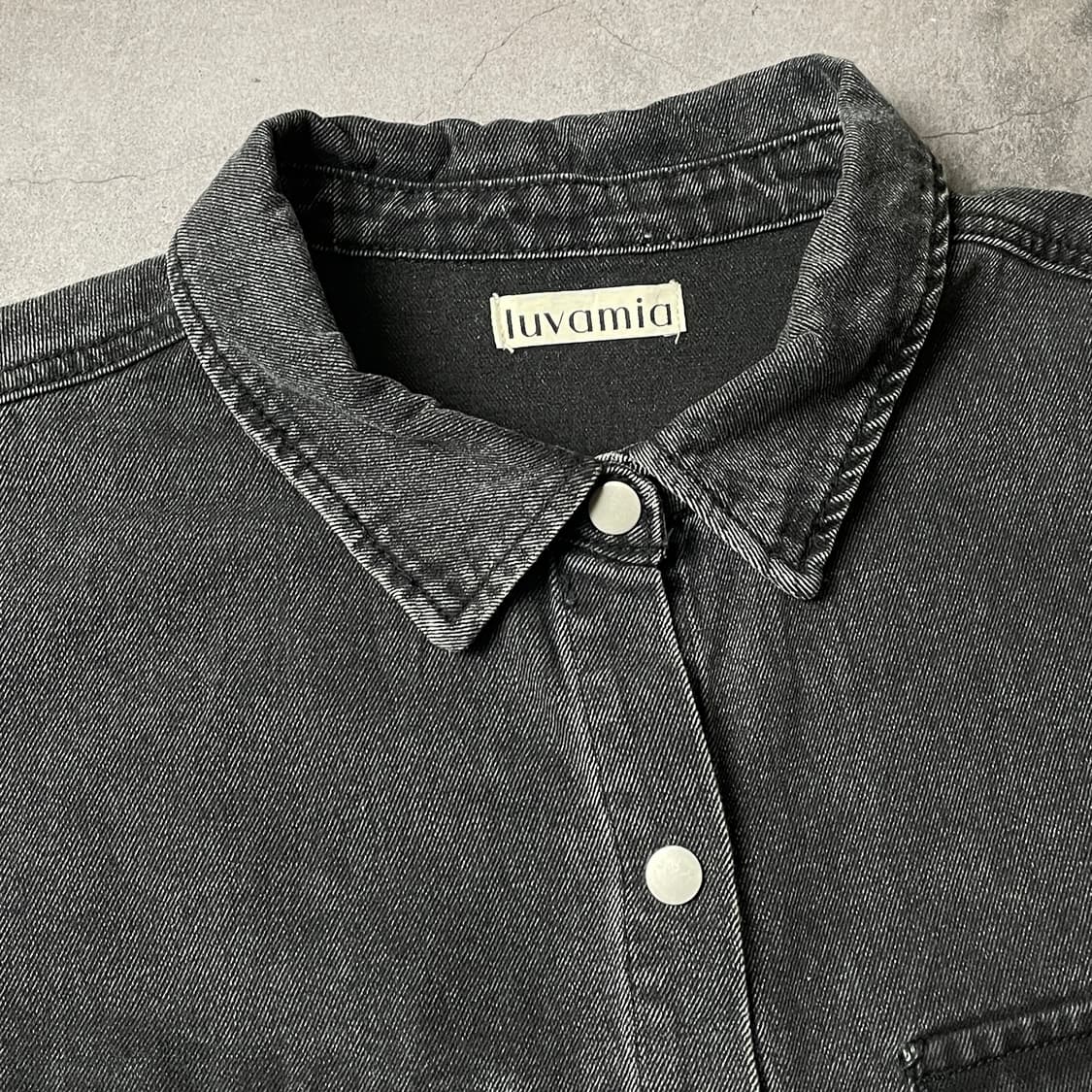 LUVAMIA 빈티지 블랙차콜 스냅버튼 코튼 셔츠 A00516 상품이미지2