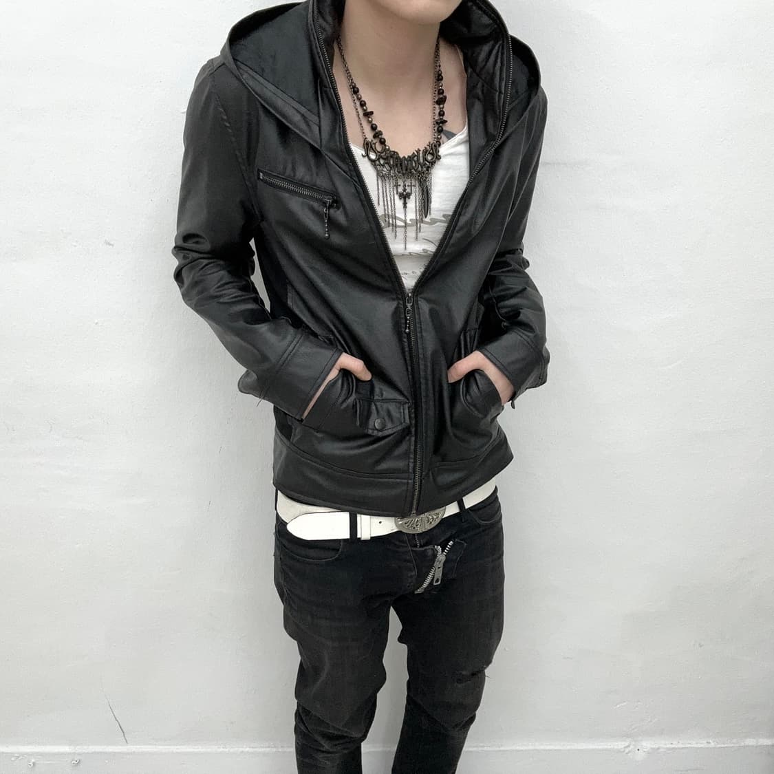 Xfrm layered hood leather jacket 상품이미지2