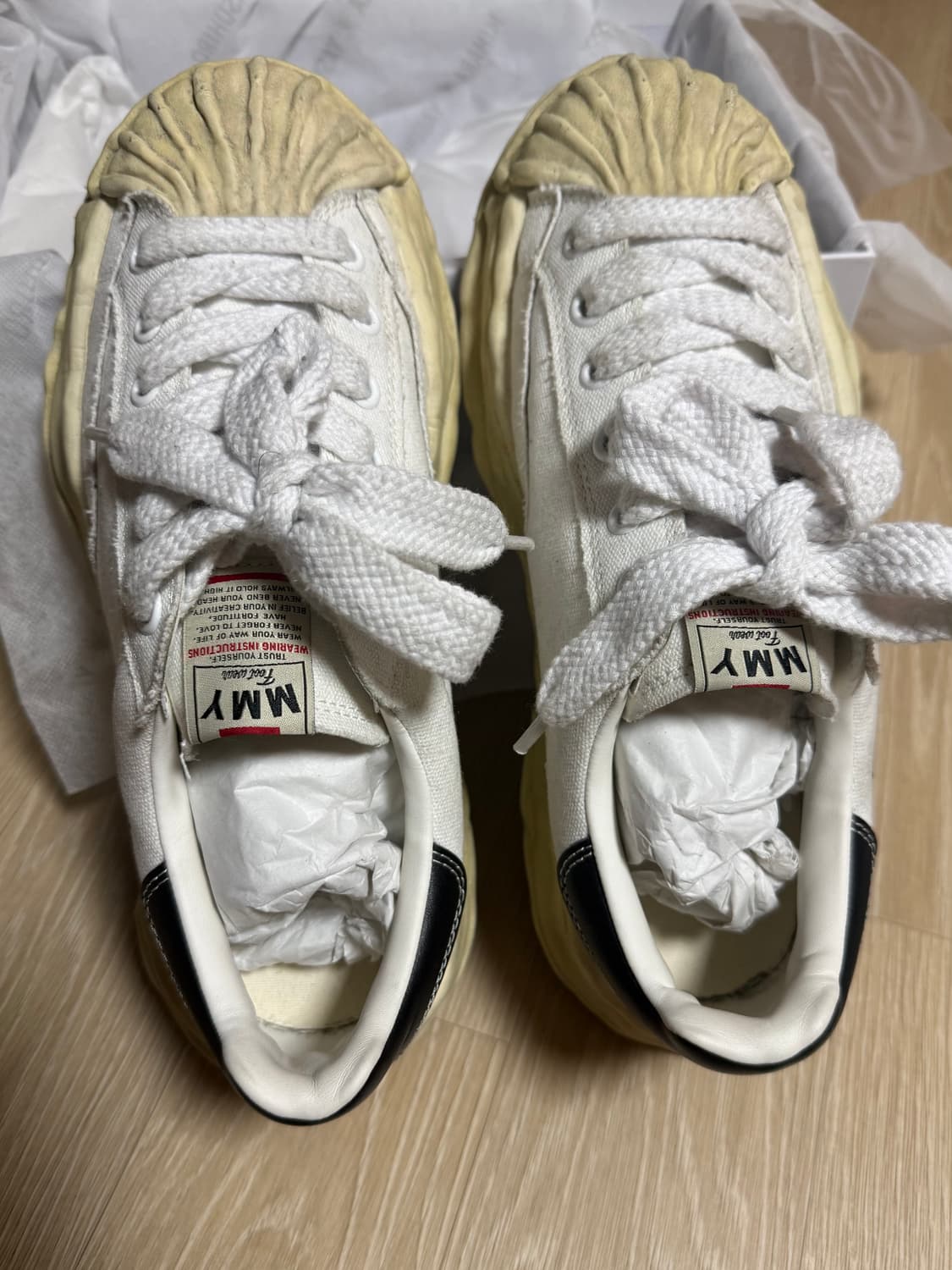 메종 미하라 야스히로 블레이키 OG 다이드 캔버스 로우탑 스니커즈 화이트 상품이미지5