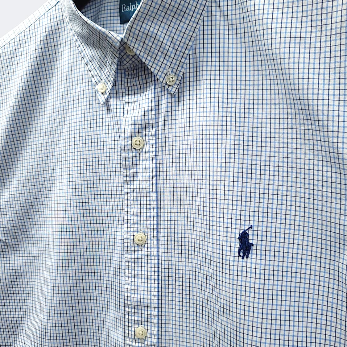 [L-XL] 폴로 화이트 블루 체크 커스텀 핏 긴팔 코튼셔츠 상품이미지5
