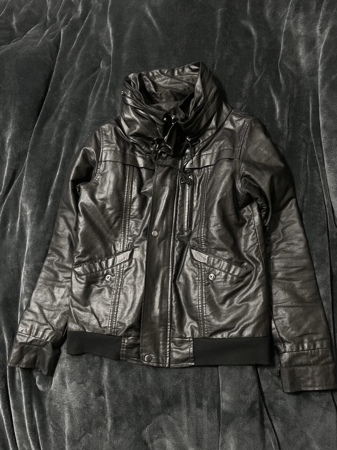 00s 하이넥 지퍼 포켓 레더 봄버자켓 데무다크웨어유니섹스에디슬리먼st 상품이미지2