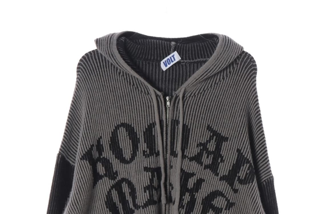 VOLT 고딕 레터링 배색 니트 후드 집업 상품이미지3