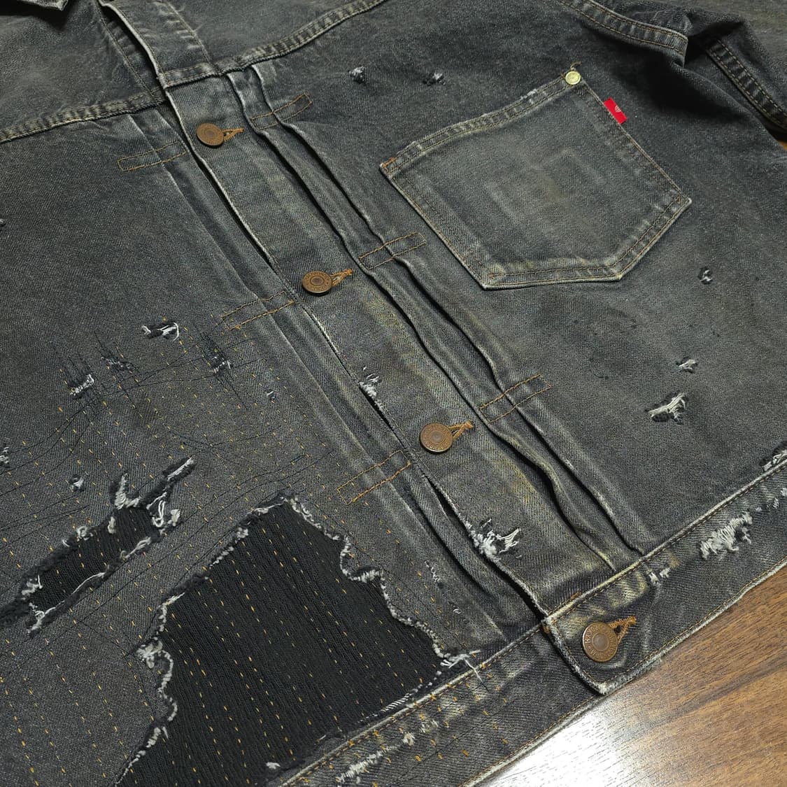 [3]아나크로놈 FrontTuck 데님자켓블랙 보로 anachronorm 상품이미지3