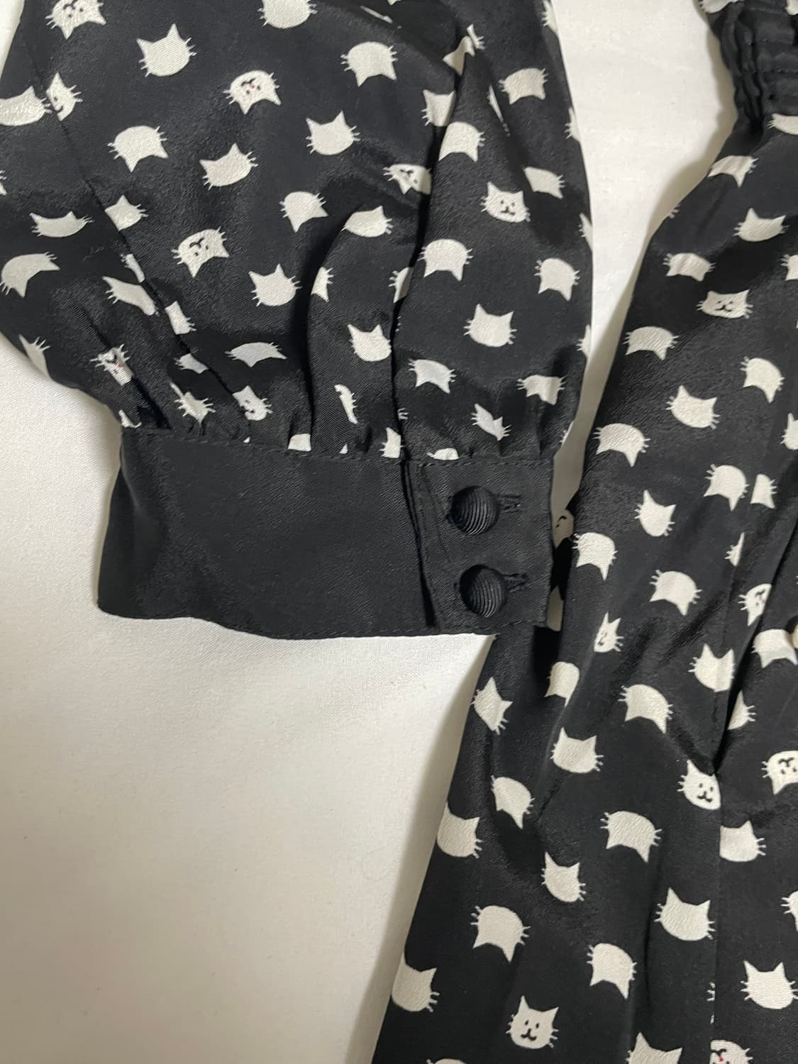 일본빈티지 고양이 패턴 콩단추 주머니있는 원피스 상품이미지5