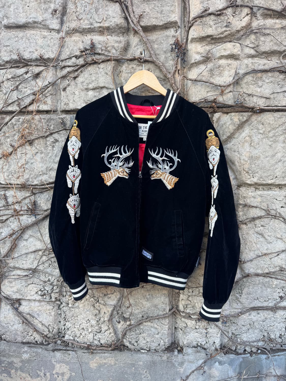 For the boys 빈티지 자수 벨벳 스카쟌 봄버 자켓 상품이미지1