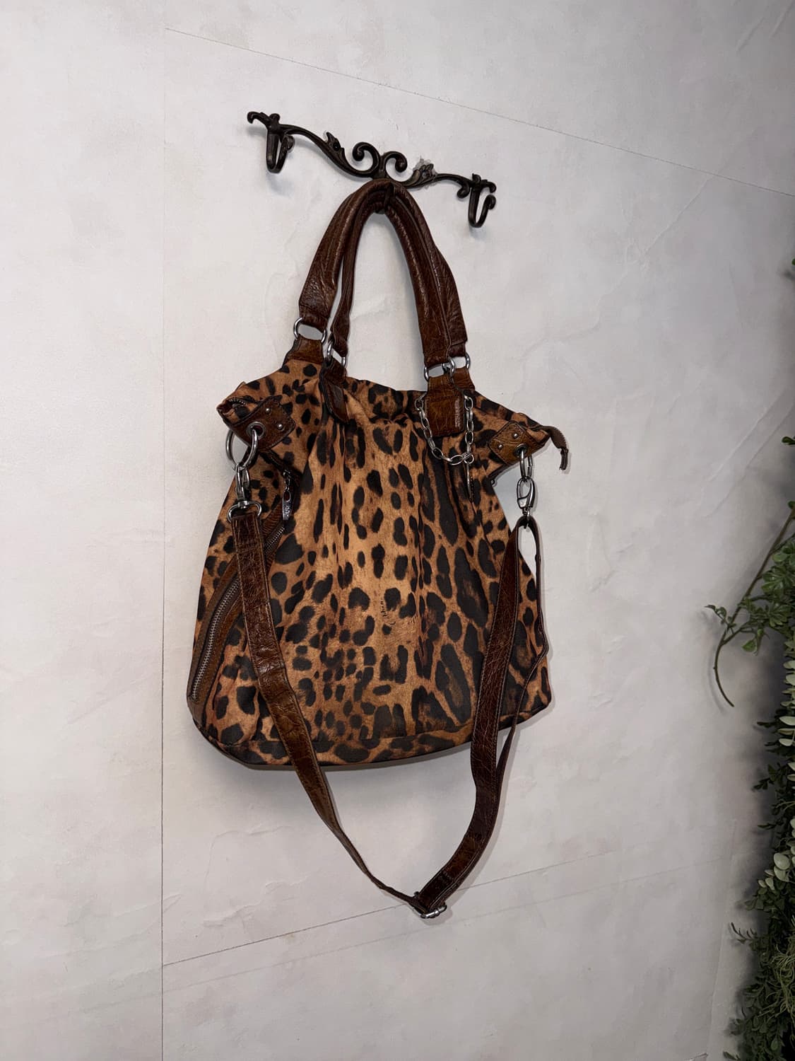 Brown leopard zipper detail two way bag 상품이미지2