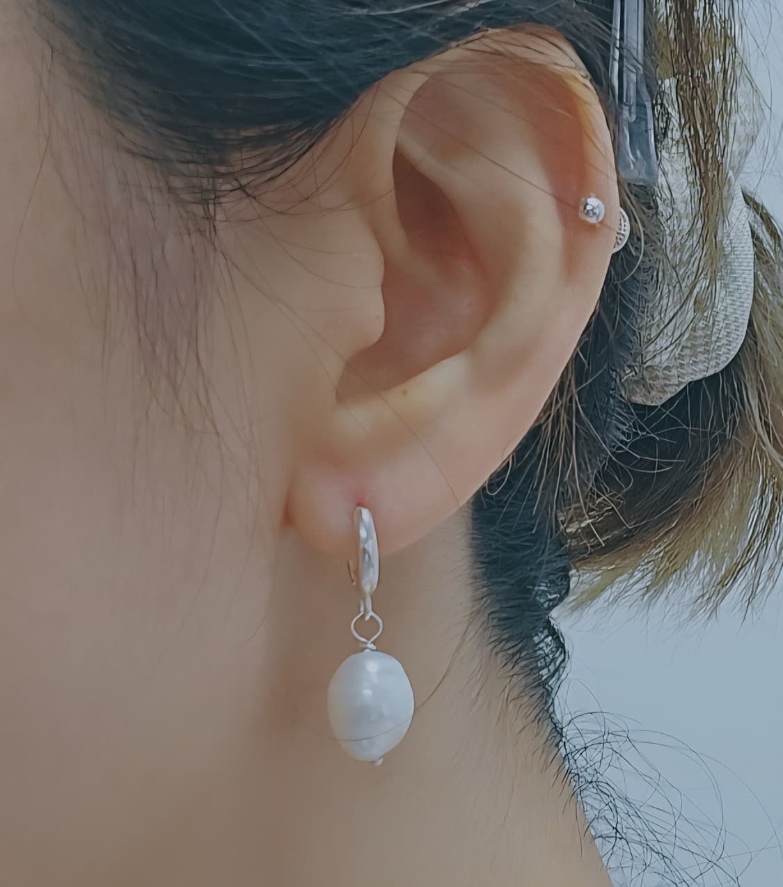 silver 실버 바로크 담수 진주 귀걸이 상품이미지3