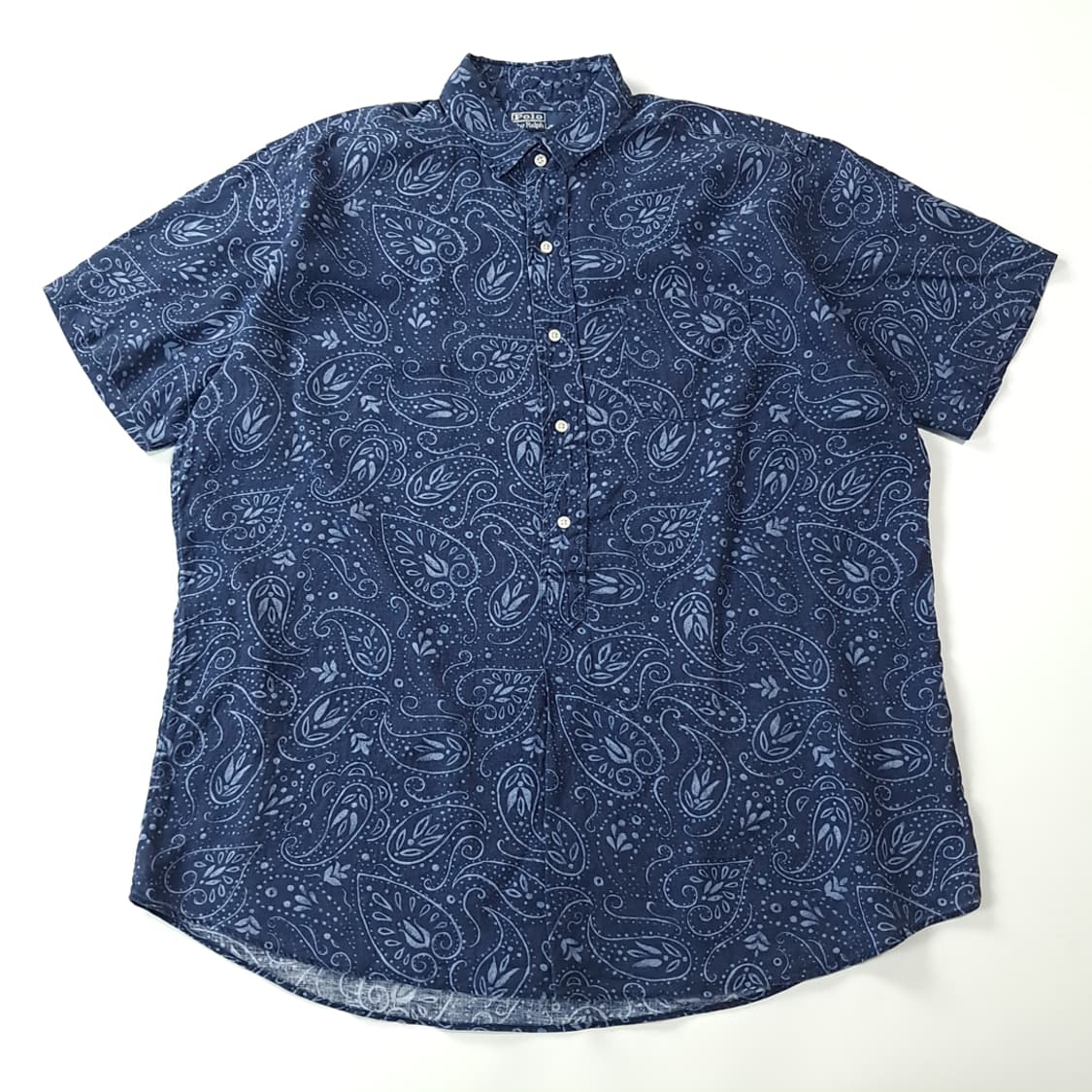 CK257 L 폴로 90s 린넨 페이즐리 로얄 네이비 반팔 셔츠 남방 상품이미지1