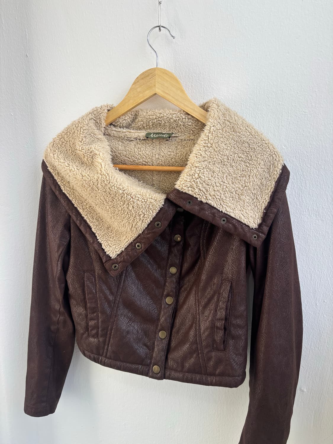 Vintage Brown Leather Fur Button Jacket 상품이미지4