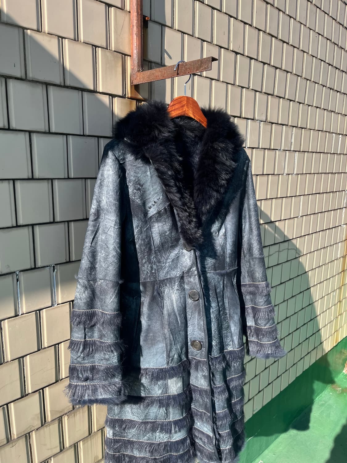 Rabbit skin fur Reather coat 상품이미지3