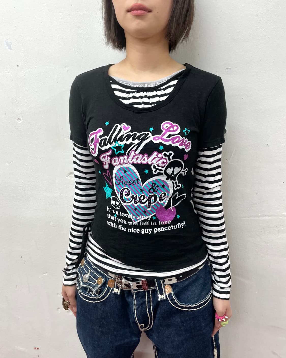 Layered Stripe Skull Strap Long Sleeve 상품이미지4