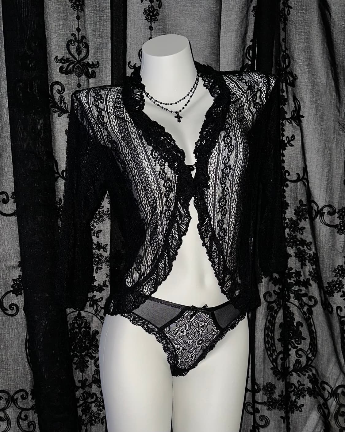 Black see-through lace cardigan 상품이미지1