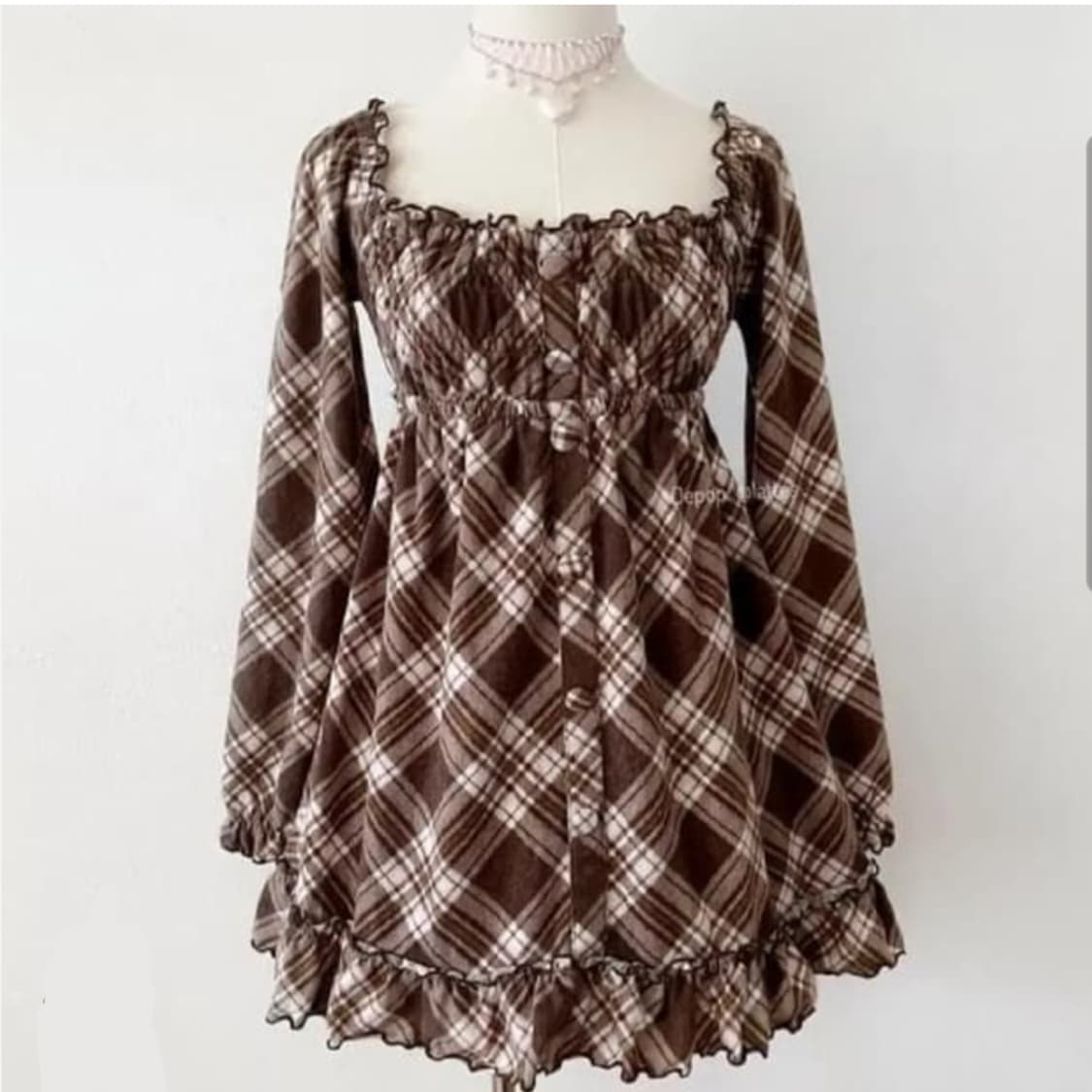 리즈리사 딸기 초코 오프숄더 아가일 체크 원피스 히메카지 상품이미지1