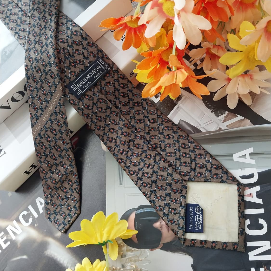 발렌시아가 실크 브라운 패턴 넥타이 7.9cm A등급 K2605
 상품이미지3