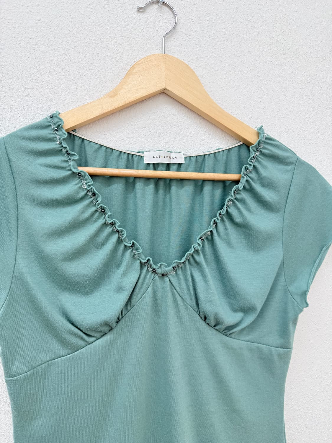 빈티지 민트 셔링 비즈 블라우스 상품이미지4