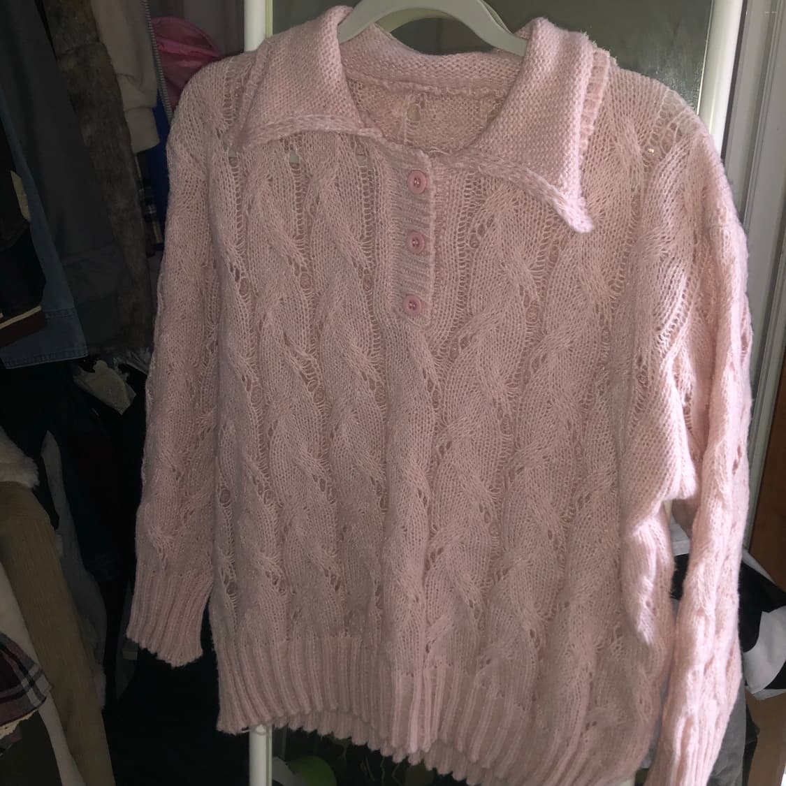 빈티지 딸기우유 색감 히메갸루 모리걸 니트 데미지 니트 핑크 상품이미지2