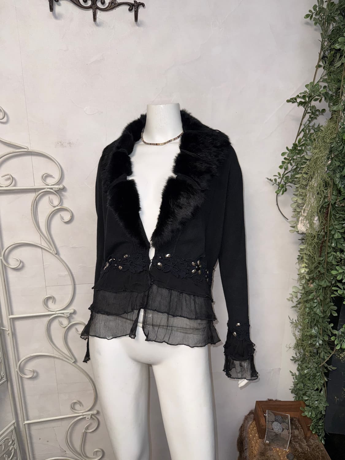 Black rabbit fur fairy cubic silk 가디건 상품이미지6