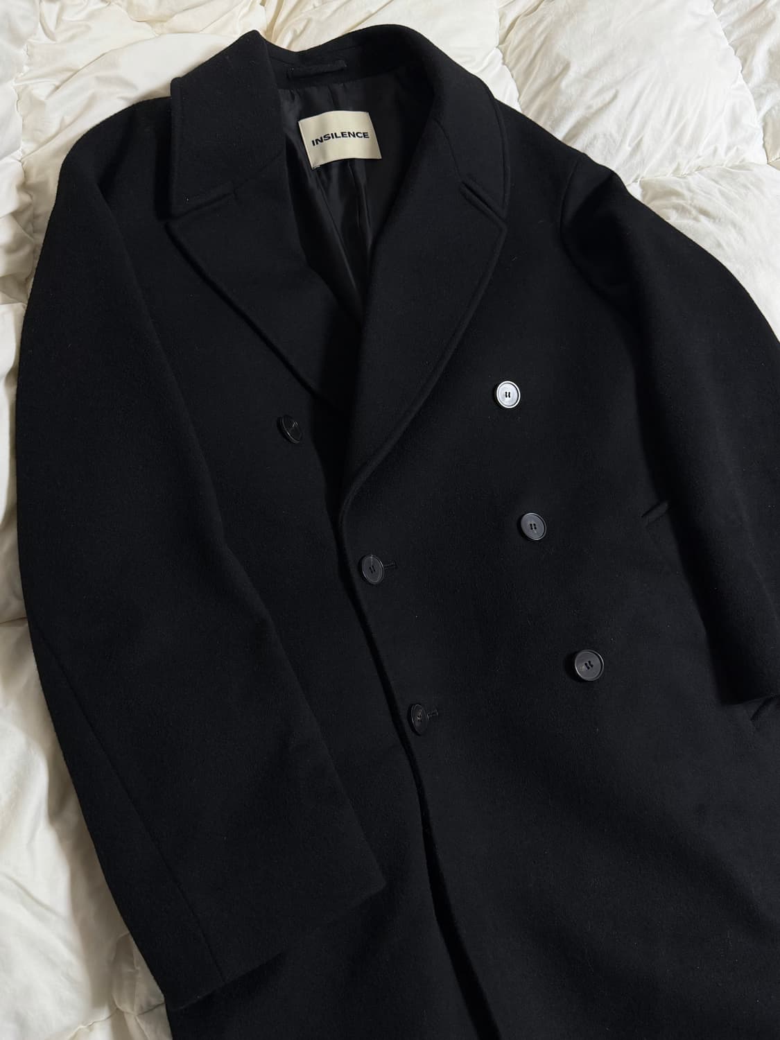 (M) 인사일런스 캐시미어 울 더블 롱 코트 블랙  상품이미지2