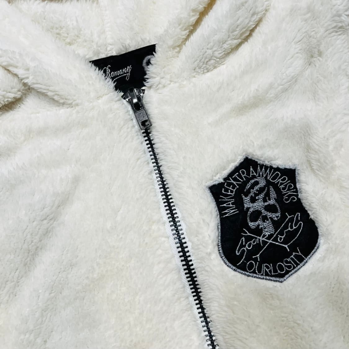 펑크 Bomany 스컬 자수 패치 빈티지 화이트 후디 집업 상품이미지4